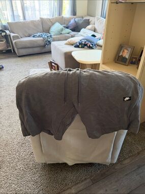 Nike Gray Waffle Knit Drawstring Shorts with Swoosh Patch